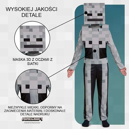 Minecraft Halloweenský kostým, karnevalový kostým Kostlivec Bílý kostlivec 137-149 cm (10-12 let)