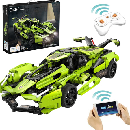 CaDA Construction Blocks Dálkově ovládané velké sportovní auto Green Blade Car 432 kusů RC Dual Mode