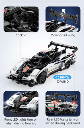 CaDA Construction Blocks Dálkově ovládané vozidlo Z-Wind White RC Racing Car 457 kusů Dual Mode
