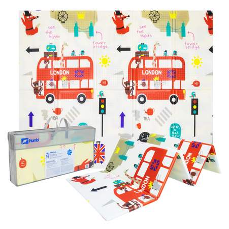 Humbi Oboustranná skládací vzdělávací podložka z XPE pěny 150x180x1cm Londýn, autobus, ulice, Miasto