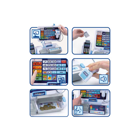 Pokladna pro hračkářství s terminálem a skenerem + příslušenství pro dětské domácí spotřebiče Zvuk Klein