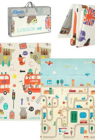 Humbi Oboustranná skládací vzdělávací podložka z XPE pěny 120x180x1cm Londýn, autobus, ulice, Miasto