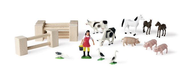 Dřevěný statek + figurky zvířat 23 kusů