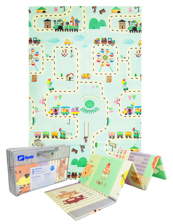 Humbi Oboustranná skládací vzdělávací podložka z XPE pěny 120x180x1cm Zvířata, písmena, čísla Ulice