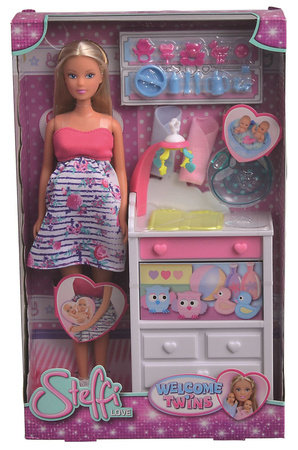 Panenka Steffi těhotenská dvojčata, 2 bobíky, komoda + příslušenství