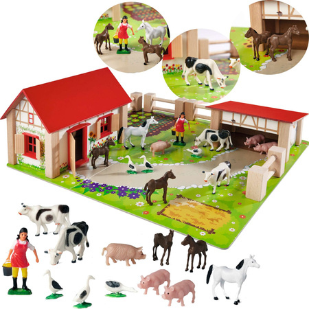 Dřevěný statek + figurky zvířat 23 kusů