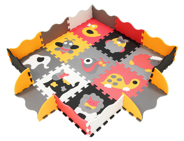 Humbi Vzdělávací podložka 120 x 120 cm Hrací deka Silné pěnové puzzle 30 x 30 cm Zvířata Barva bílá šedá černá růžová oranžová barevná
