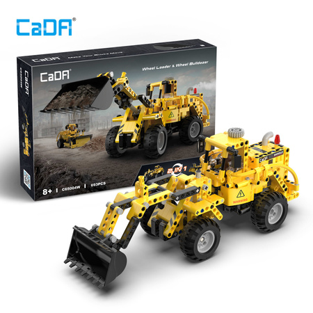 CaDA Construction Blocks 2v1 žlutá stavební vozidla sada nakladač a buldozer 693 kusů