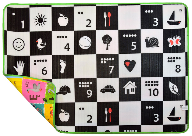 Humbi pěnová oboustranná vzdělávací podložka Šachovnice kontrastní obrázky Polská abeceda 180 x 120 x 1 cm