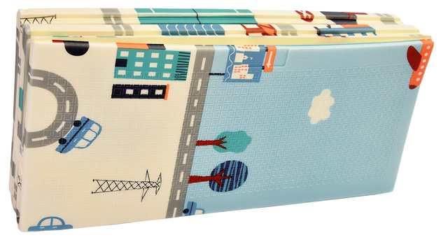 Humbi Oboustranná skládací vzdělávací podložka z XPE pěny 150x180x1cm Londýn, autobus, ulice, Miasto