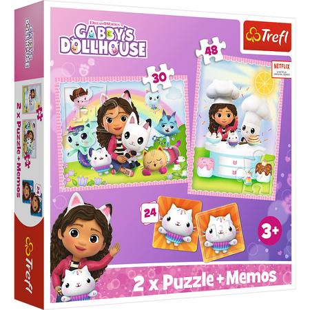 Gabi's Cat House 2v1 Puzzle 78 prvků + paměťová hra 3+ let Trefl