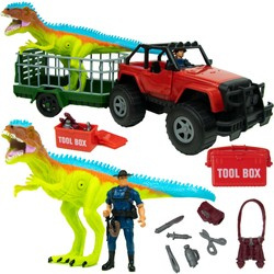 Sada dinosaurů, vozidlo s přívěsem, figurka lovce Savage Dino Adventure sound