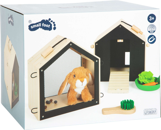 Dřevěná klecová králíkárna s výběhem + maskot králíka a příslušenství