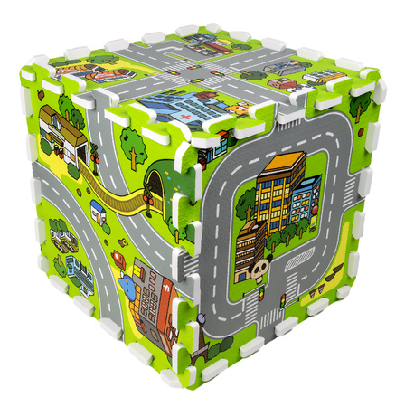 Humbi Vzdělávací podložka Silné pěnové puzzle 31,5 x 31,5 x 1 cm 9 kusů Barevné ulice Miasto sto ulic Budovy Domy Domy domy