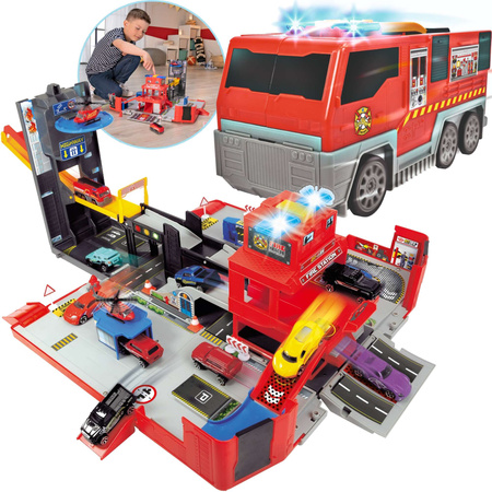 Skládací hasičská souprava Transportér s parkovacími + záchrannými vozidly Světlo Zvuk
