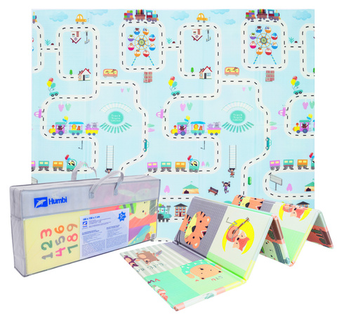 Humbi Oboustranná skládací vzdělávací podložka z XPE pěny 150x180x1cm Zvířata, písmena, čísla Ulice
