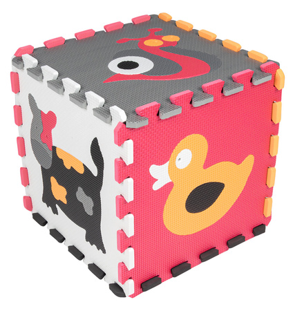 Humbi Vzdělávací podložka 120 x 120 cm Hrací deka Silné pěnové puzzle 30 x 30 cm Zvířata Barva bílá šedá černá růžová oranžová barevná