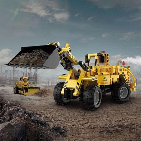 CaDA Construction Blocks 2v1 žlutá stavební vozidla sada nakladač a buldozer 693 kusů