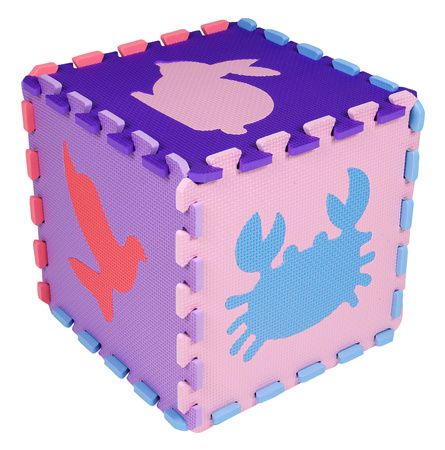 Humbi Vzdělávací podložka 120 x 120 cm Hrací deka Silné pěnové puzzle 30 x 30 cm Zvířata Barva růžová fialová pastelová modrá