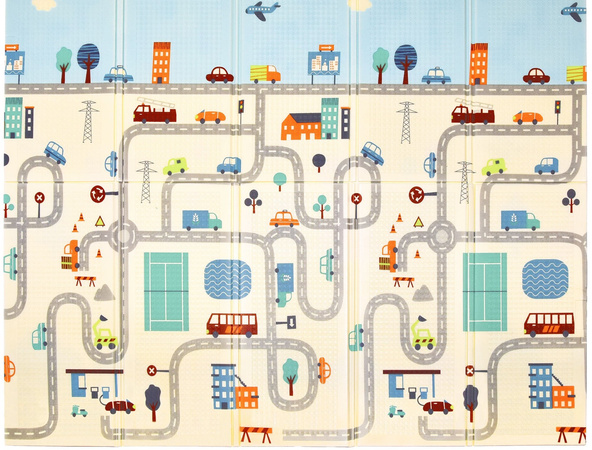 Humbi Oboustranná skládací vzdělávací podložka z XPE pěny 150x180x1cm Londýn, autobus, ulice, Miasto