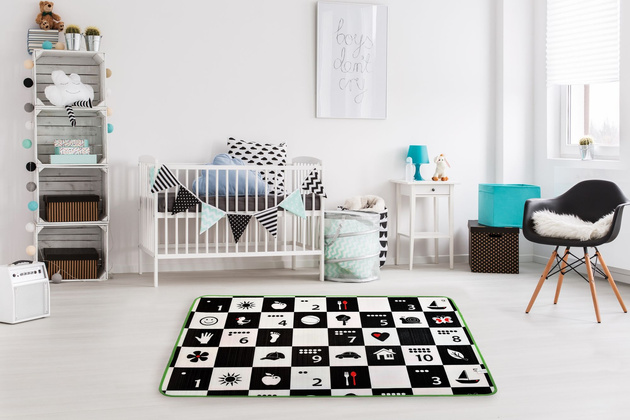 Humbi pěnová oboustranná vzdělávací podložka Šachovnice kontrastní obrázky Polská abeceda 180 x 120 x 1 cm