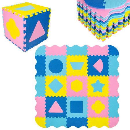 Humbi Vzdělávací podložka 120 x 120 cm Ohrádka Silné pěnové puzzle 30 x 30 cm Tvary Barva žlutá modrá růžová