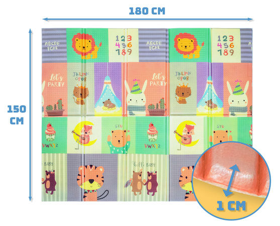 Humbi Oboustranná skládací vzdělávací podložka z XPE pěny 150x180x1cm Zvířata, písmena, čísla Ulice
