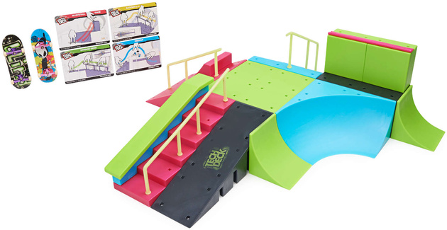 Fingerboard Rampa Neon Mega Park Invasion Skatepark + 4 Karty Tricków