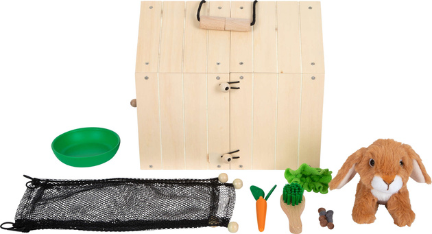 Dřevěná klecová králíkárna s výběhem + maskot králíka a příslušenství