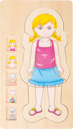 Dřevěné vrstvení puzzle anatomie těla dívka