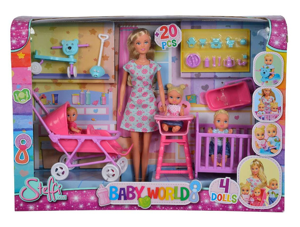 Sada do dětského pokoje Steffi Panenka Love s rodinným kočárkem a boby + příslušenství