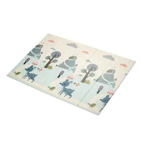 Humbi Tlustá vzdělávací podložka 2W1 z XPE pěny 200x180x1 pastelová silnice stromy jelen kontrastní obrázky