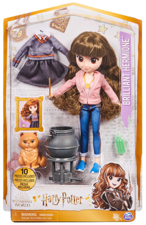 Harry Potter Brilantní figurka panenky Hermiona Grangerová s kotlíkem a červenou kočkou Crookshanks + příslušenství