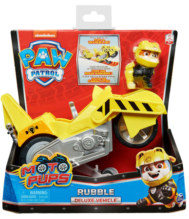 Tlapková patrola 2v1 Rubble Deluxe Moto Pups Motopieski Žlutý Motocycle Modráha Vozidlo + figurka