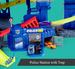 Duży Zestaw Wielki Wielofunkcyjny Garaż Super Centrum Pościgu + 4 kolorowe auta radiowóz i niebieski pociąg Światło Dźwięk