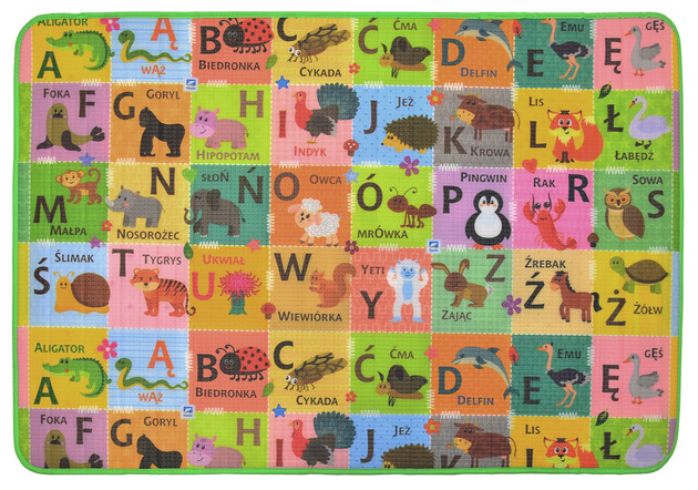 Humbi Piankowa dwustronna mata edukacyjna Szachownica 3w1 Polski Alfabet Cyfry Obrazki Kontrastowe czarno-biała 100 x 150 x 1 cm