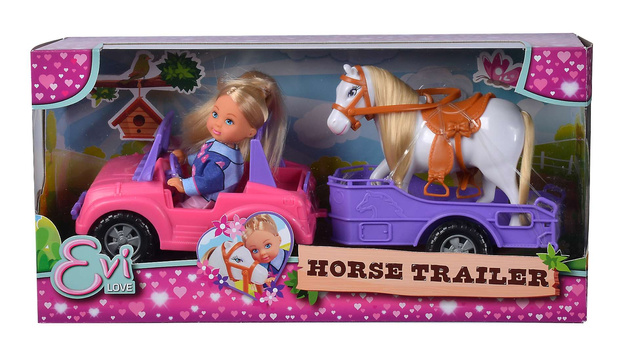 Simbs Evi Love doll v džípu s přívěsem pro koně