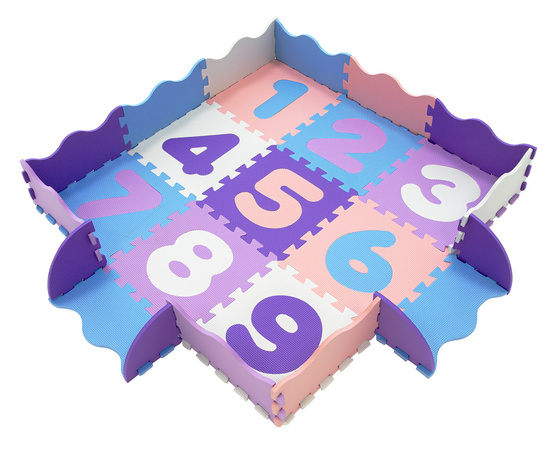 Humbi Vzdělávací podložka 120 x 120 cm Ohrádka Silné pěnové puzzle 30 x 30 cm Čísla Čísla Barva růžová fialová modrá bílá pastelová
