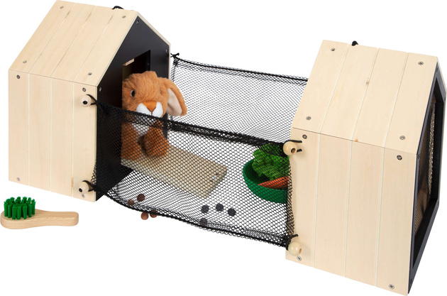 Dřevěná klecová králíkárna s výběhem + maskot králíka a příslušenství