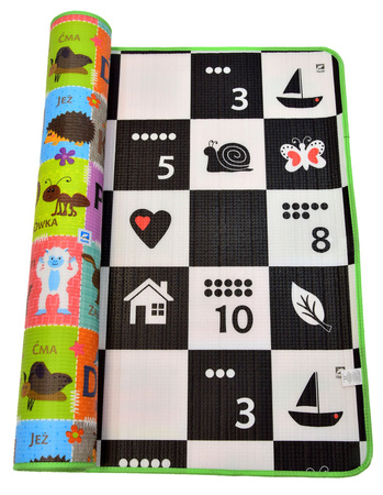 Humbi pěnová oboustranná vzdělávací podložka Šachovnice kontrastní obrázky Polská abeceda 180 x 120 x 1 cm