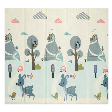 Humbi Tlustá vzdělávací podložka 2W1 z XPE pěny 200x180x1 pastelová silnice stromy jelen kontrastní obrázky