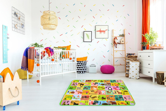 Humbi Piankowa dwustronna mata edukacyjna Szachownica 3w1 Polski Alfabet Cyfry Obrazki Kontrastowe czarno-biała 100 x 150 x 1 cm