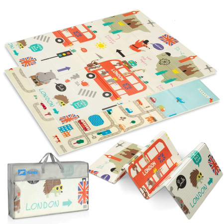 Humbi Oboustranná skládací vzdělávací podložka z XPE pěny 120x180x1cm Londýn, autobus, ulice, Miasto