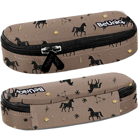 Školní penál Paso Sachet Brown s jednorožci