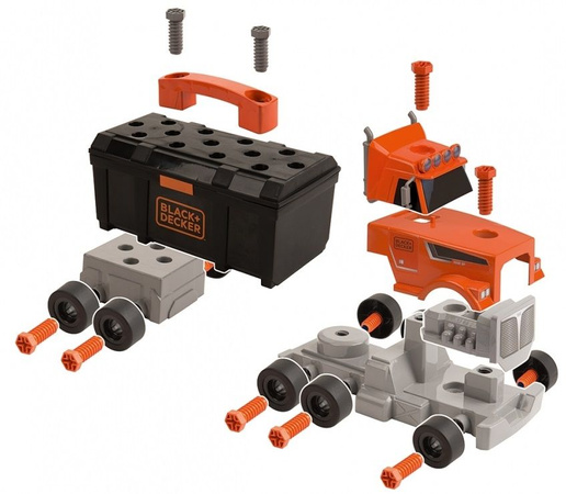 Sada 2W1 Nákladní auto s jeřábem + černý kufr a nářadí Black and Decker Smoby