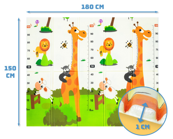 Humbi Oboustranná skládací výuková podložka z pěnového XPE 150x180x1cm Žirafy, Miarka, Medvídci, Lišky, Sárinky
