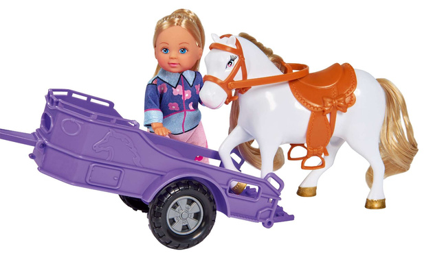 Simbs Evi Love doll v džípu s přívěsem pro koně