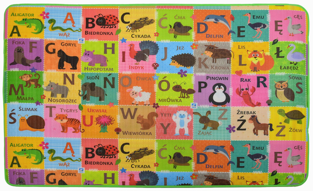 Humbi pěnová oboustranná vzdělávací podložka Šachovnice kontrastní obrázky Polská abeceda 180 x 120 x 1 cm