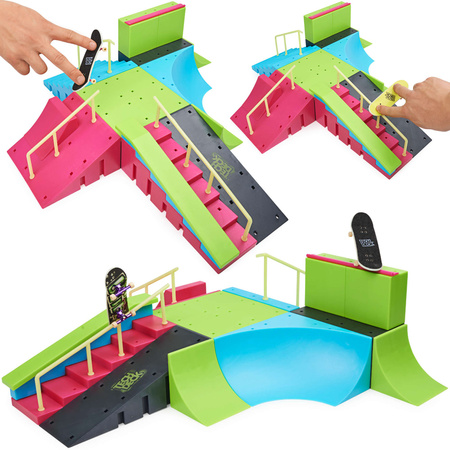 Fingerboard Rampa Neon Mega Park Invasion Skatepark + 4 Karty Tricków