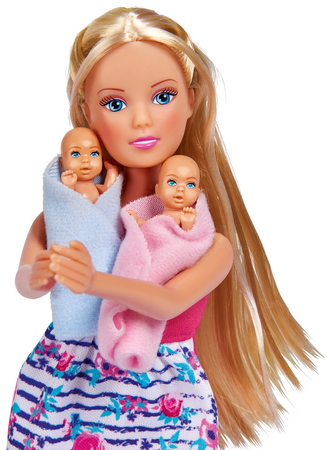 Panenka Steffi těhotenská dvojčata, 2 bobíky, komoda + příslušenství